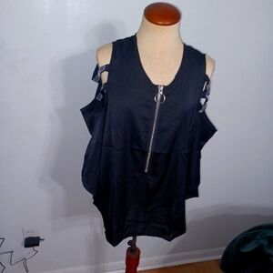 ChicMe- Black Dressy Open Shoulder Blouse- W Sz Large